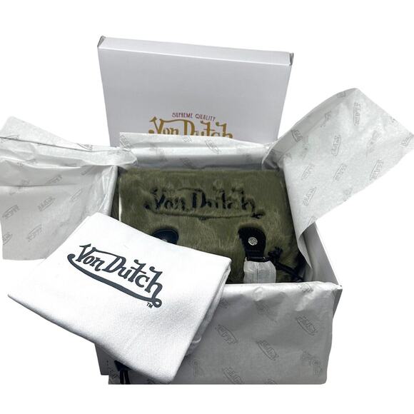 Von Dutch Women's Sage Green Vegan Furry Small Bowling Crossbody Hand Bag - Picture 11 of 12